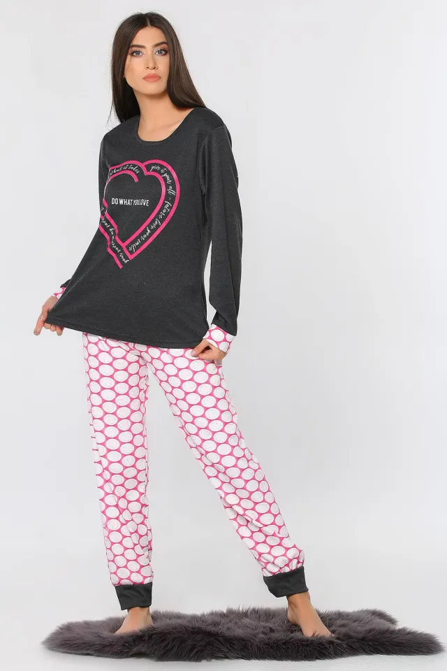 Desenli Kadın Pijama Takımı Antrasit Fuyja