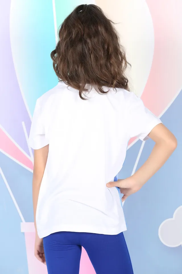 Desenli Kız Çocuk T-shirt Beyaz