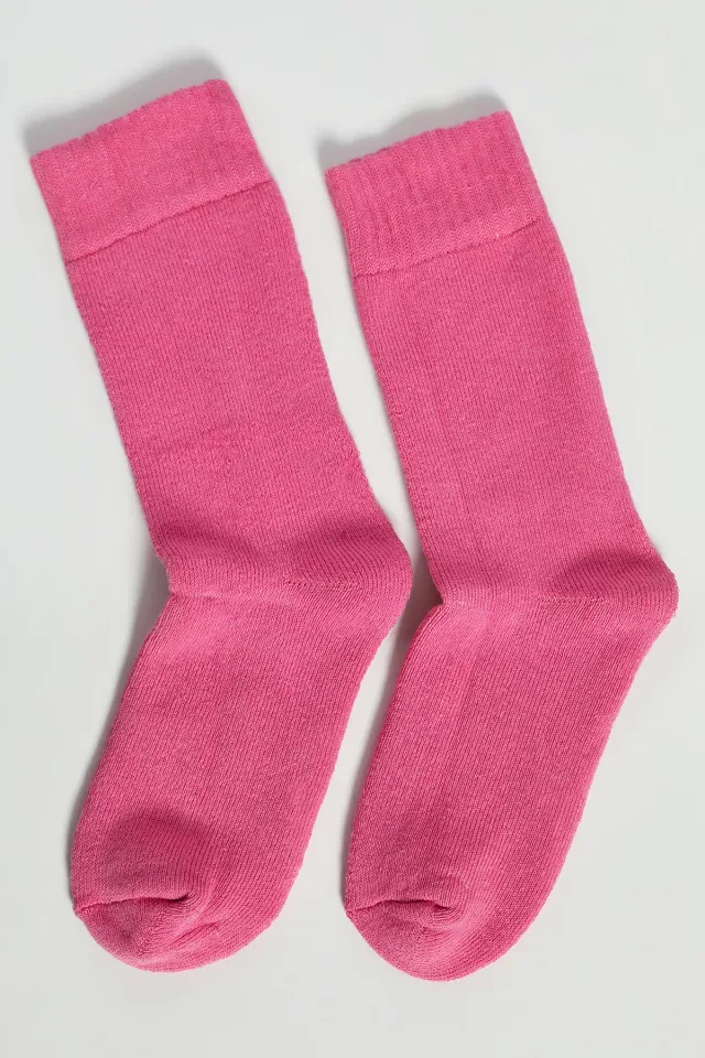Düz Renkli Kadın Termal Kışlık Havlu Çorap Fuşya