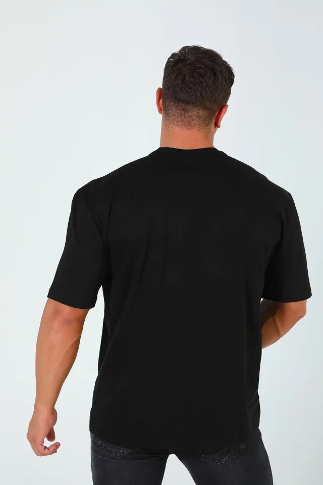 Erkek Bisiklet Yaka Oversize T-shirt Siyah