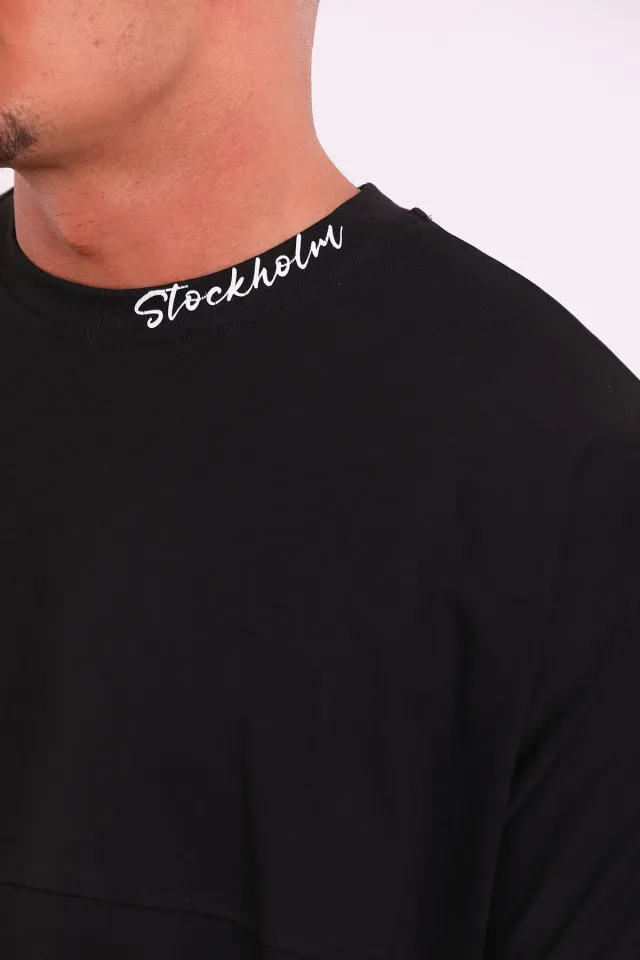Erkek Bisiklet Yaka Sırt Baskılı Oversize T-shirt Siyah