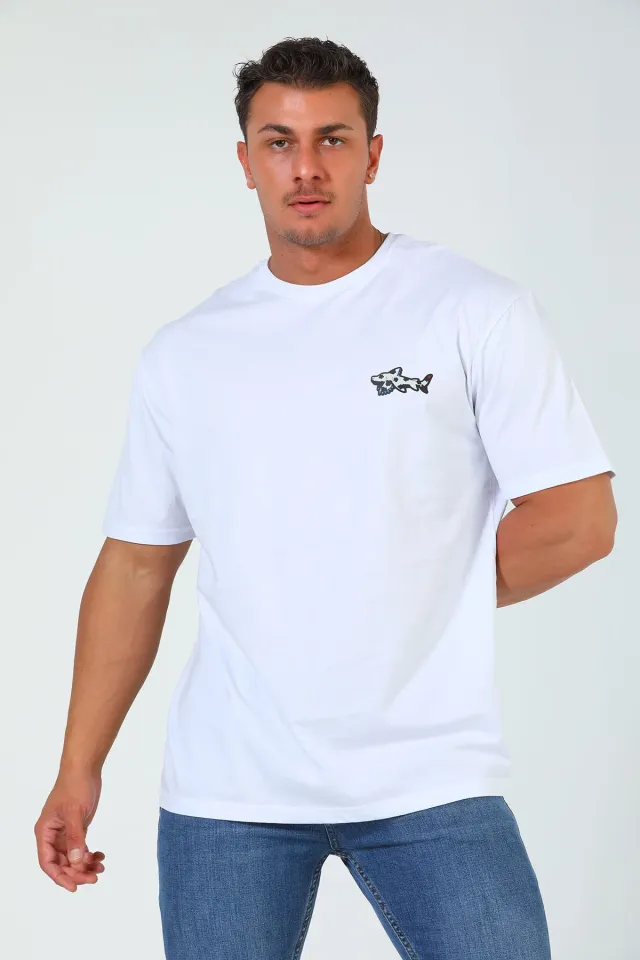 Erkek Bisiklet Yaka T-shirt Beyaz