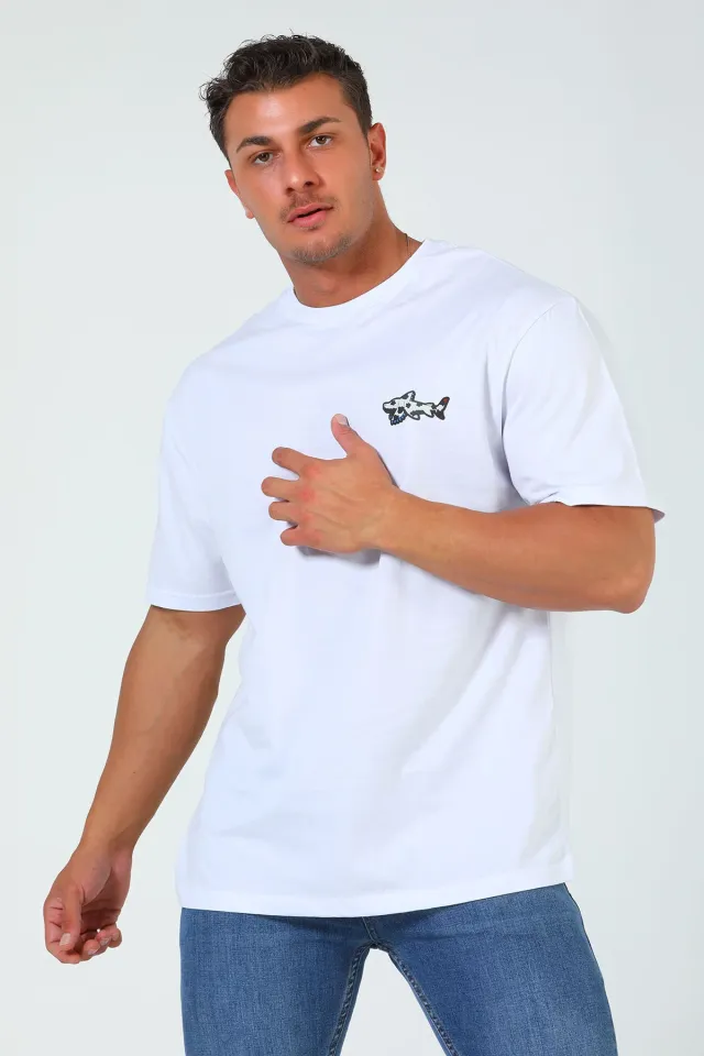 Erkek Bisiklet Yaka T-shirt Beyaz