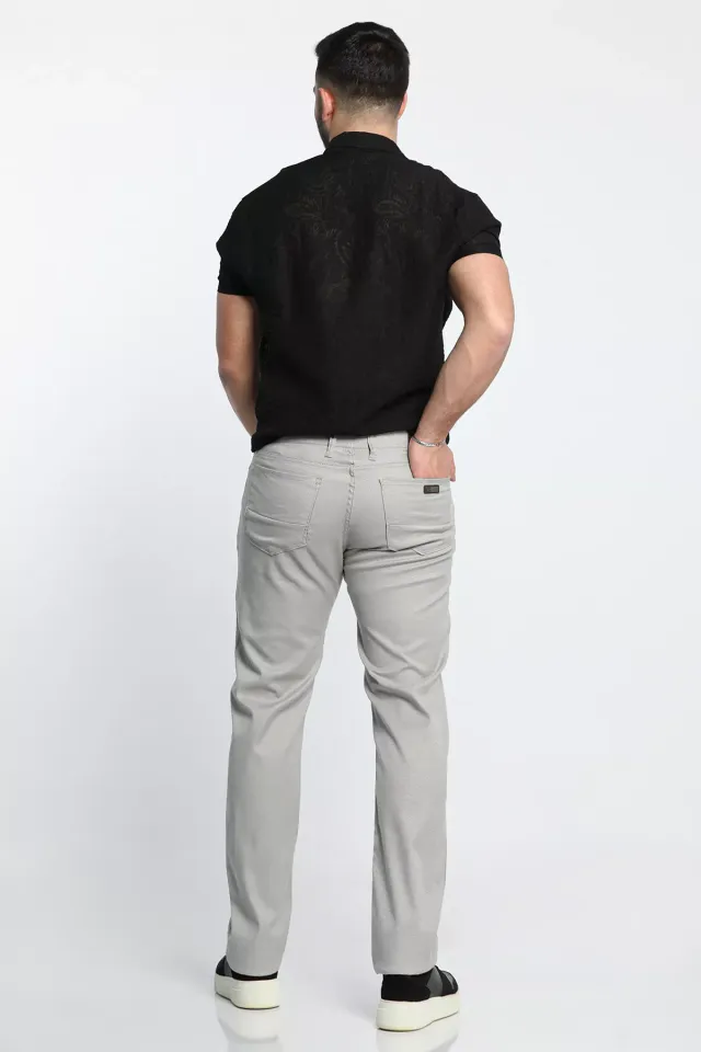 Erkek Çizgili Klasik Keten Pantolon Taş