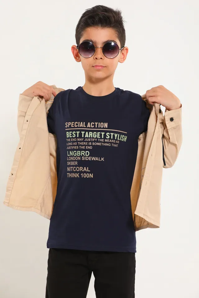 Erkek Çocuk Baskı Detaylı T-shirt Ceket İkili Takım Taş