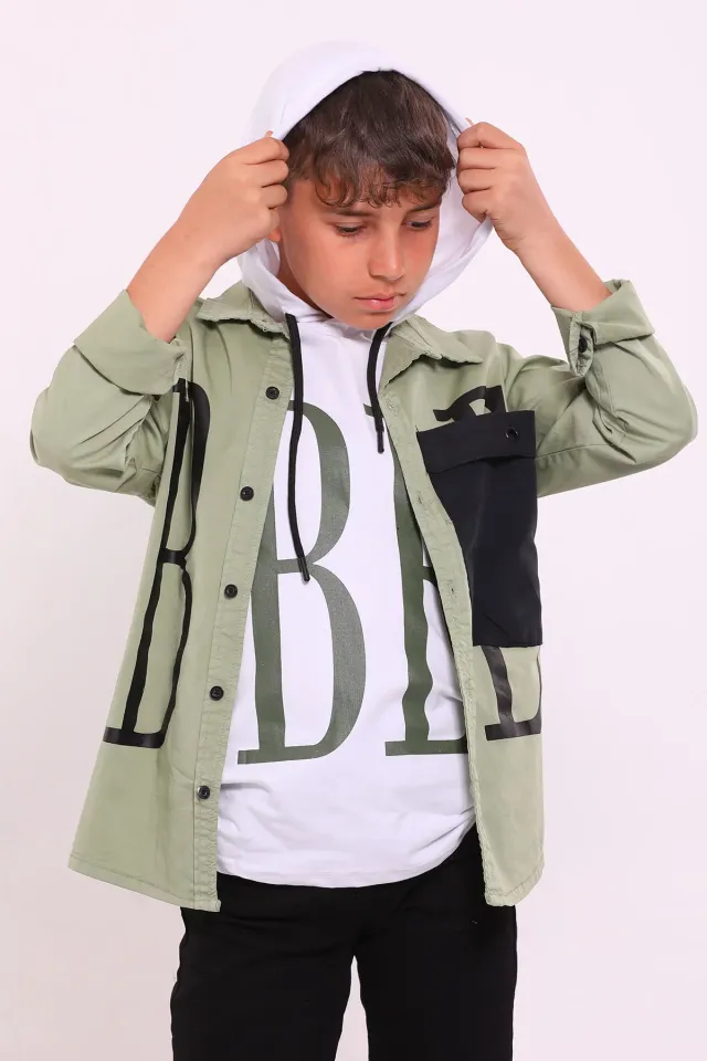 Erkek Çocuk Baskı Detaylı T-shirt Ceket İkili Takım Açık Haki
