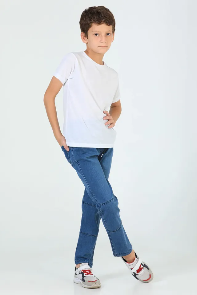 Erkek Çocuk Bel Lastikli Jeans Pantolon Mavi