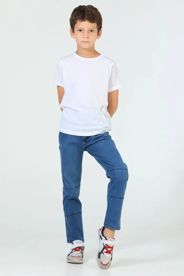 Erkek Çocuk Bel Lastikli Jeans Pantolon Mavi