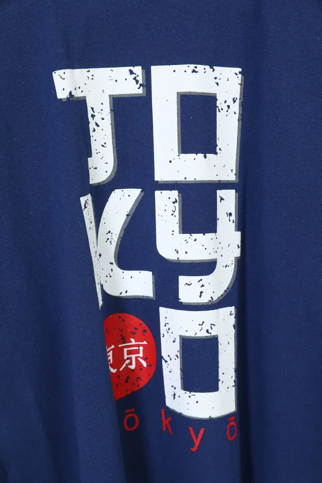 Erkek Çocuk Bisiklet Yaka Tokyo Baskılı T-shirt Lacivert