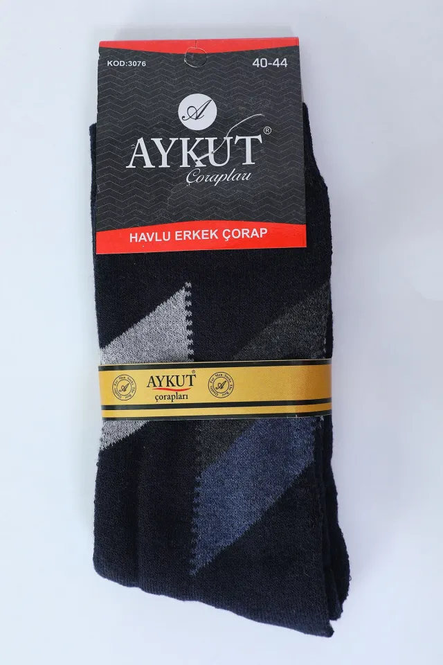 Erkek Desenli Havlu Çorap (40-44 Uyumludur) Lacivert