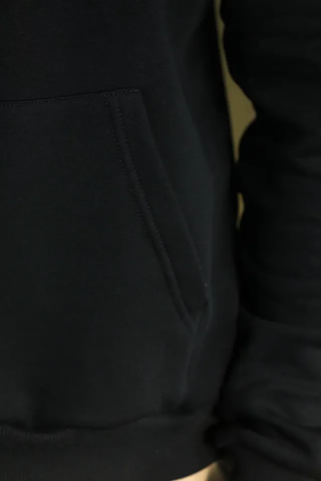 Erkek Kapüşonlu Şardonlu Arkası Baskılı Sweatshirt Lacivert