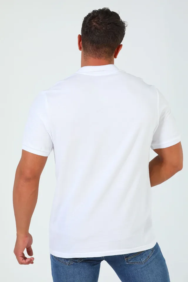 Erkek Polo Yaka Likralı T-shirt Beyaz