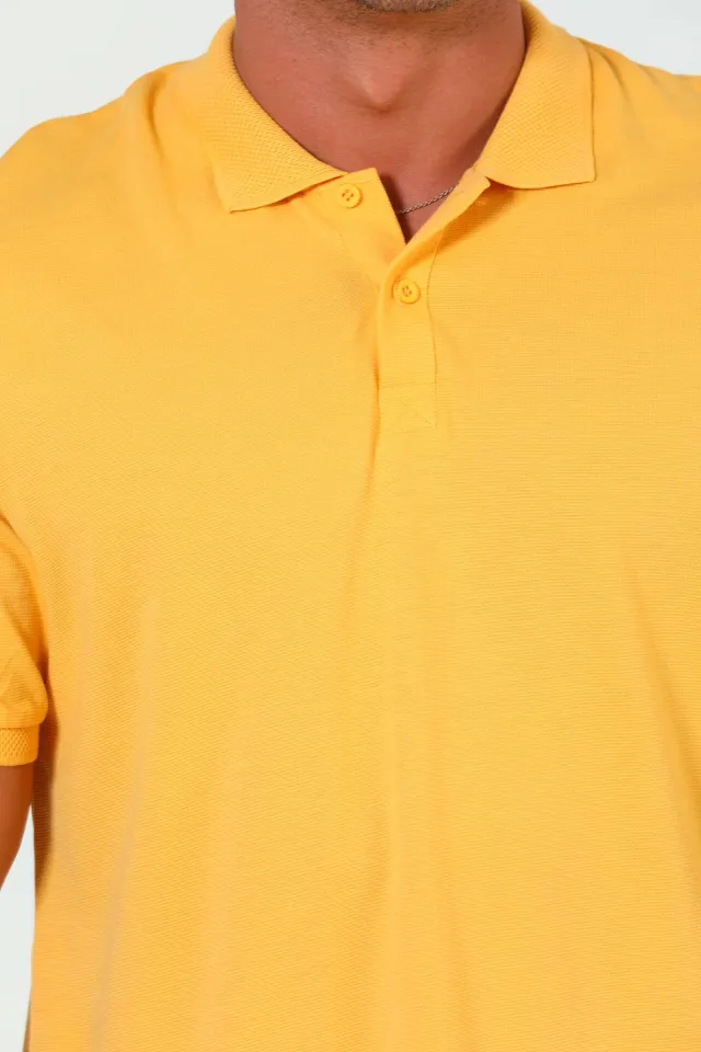 Erkek Polo Yaka Likralı T-shirt Hardal