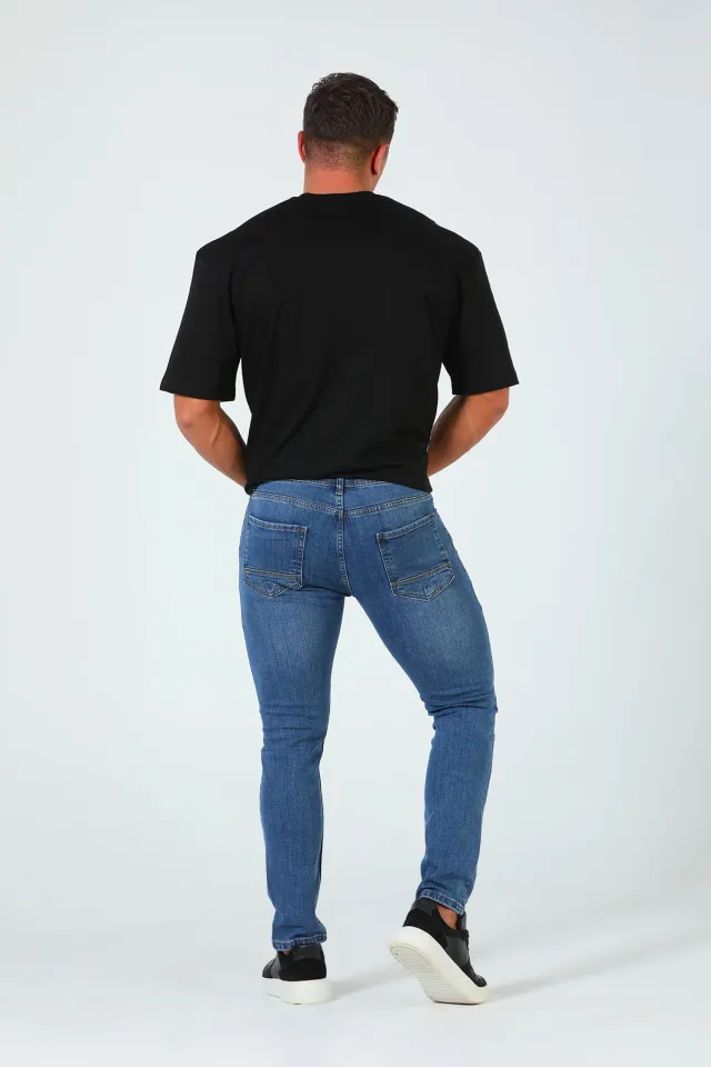 Erkek Tırnaklı Likralı Jeans Pantolon Mavi