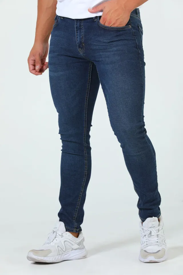 Erkek Tırnaklı Likralı Jeans Pantolon Lacivert