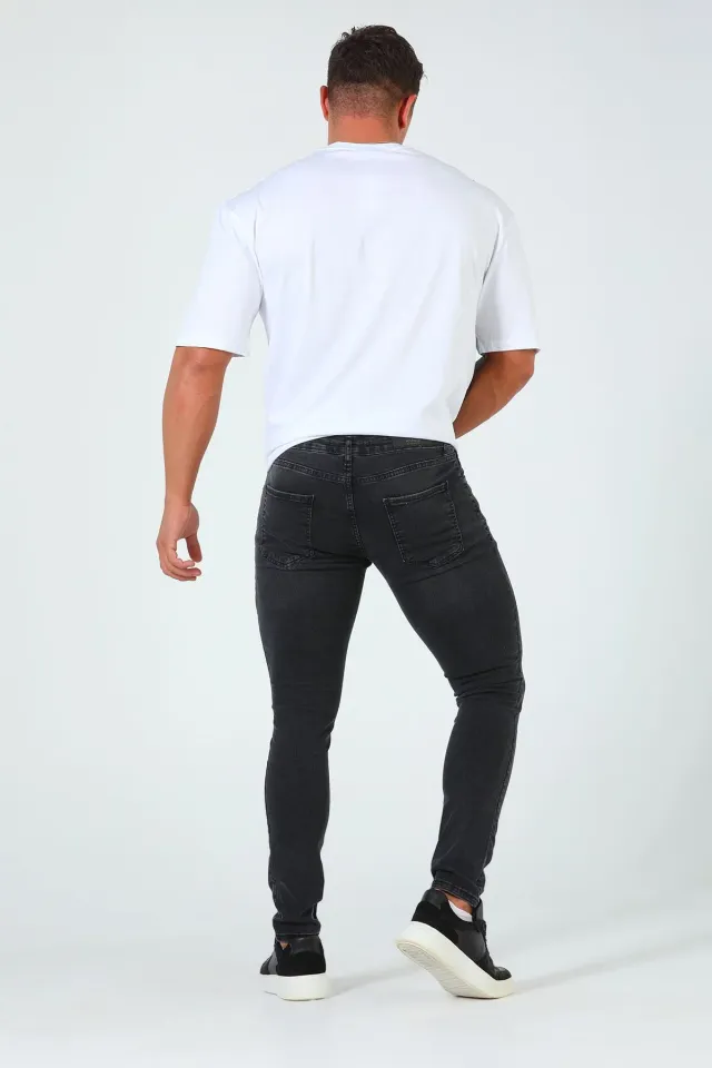 Erkek Tırnaklı Likralı Jeans Pantolon Antrasit