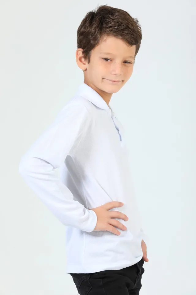 Erkek Çocuk Gömlek Yaka Sweatshirt Beyaz