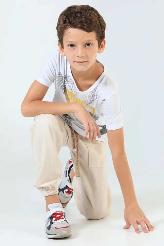 Erkek Çocuk Paça Lastikli Joger Pantolon Taş