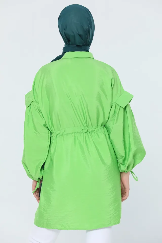 Kadın Modest Oversize Bel Kol Bağlamalı Tesettür Tunik Fıstık Yeşili