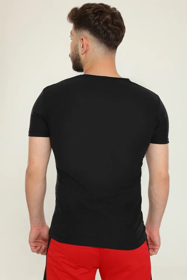 Erkek Likralı V Yaka Slim Fit Basic Body T-shirt Füme