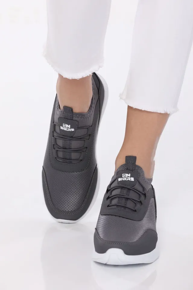 Kadın Lastik Bağcıklı Micro Fiber Günlük Spor Ayakkabı Füme