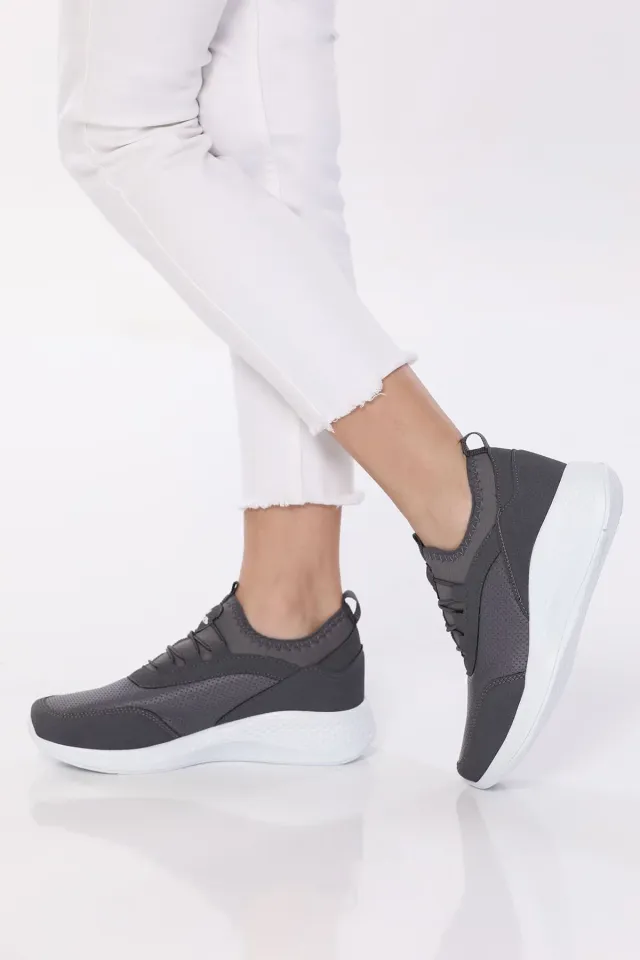 Kadın Lastik Bağcıklı Micro Fiber Günlük Spor Ayakkabı Füme
