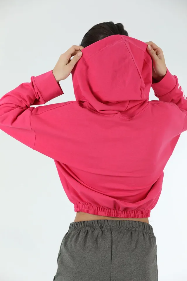 Kadın Kapüşonlu Önü Fermuar Detaylı Sweatshirt Fuşya