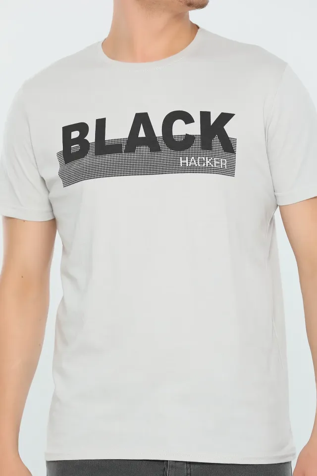 Erkek Likralı Black Baskılı T-shirt Gri