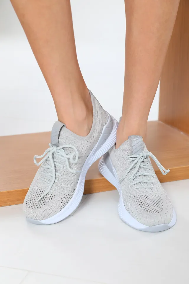 Kadın Bağcıklı Lafonten Triko Mevsimlik Günlük Spor Ayakkabı Gri