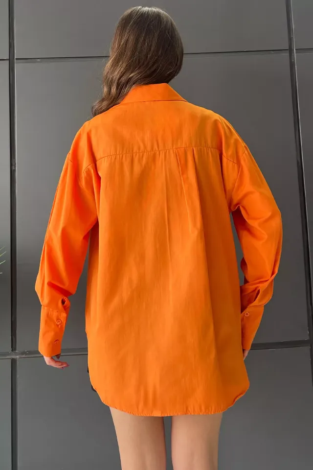 Gül Detaylı Tarz Kadın Gömlek Orange