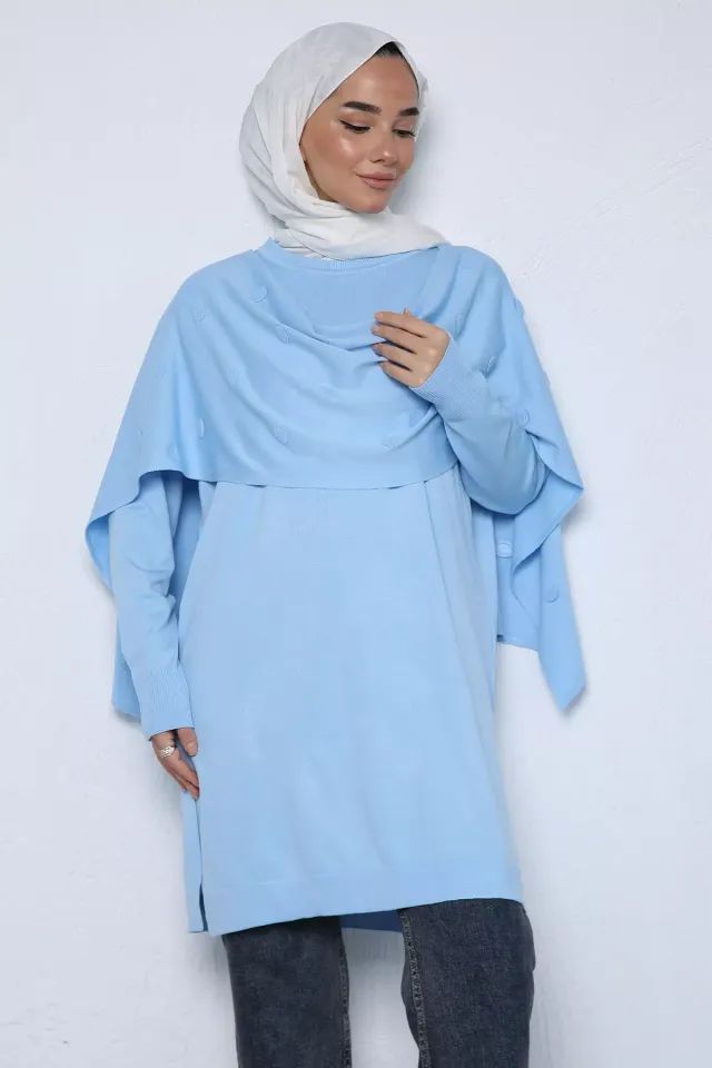 Gülseli Kadın Atkı Kombinli Tesettür Triko Tunik Mavi