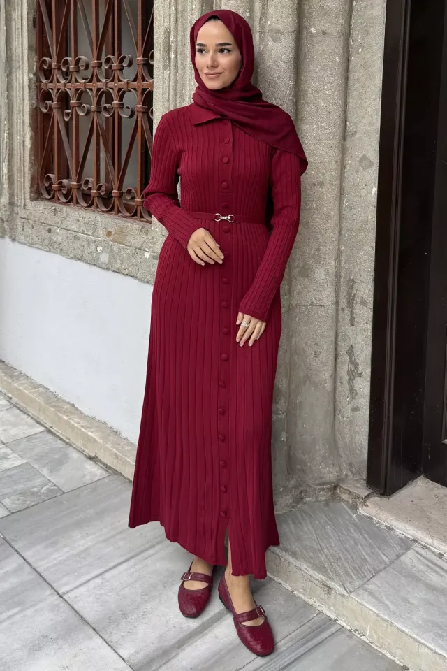 Gülseli Tesettür Triko Elbise Bordo
