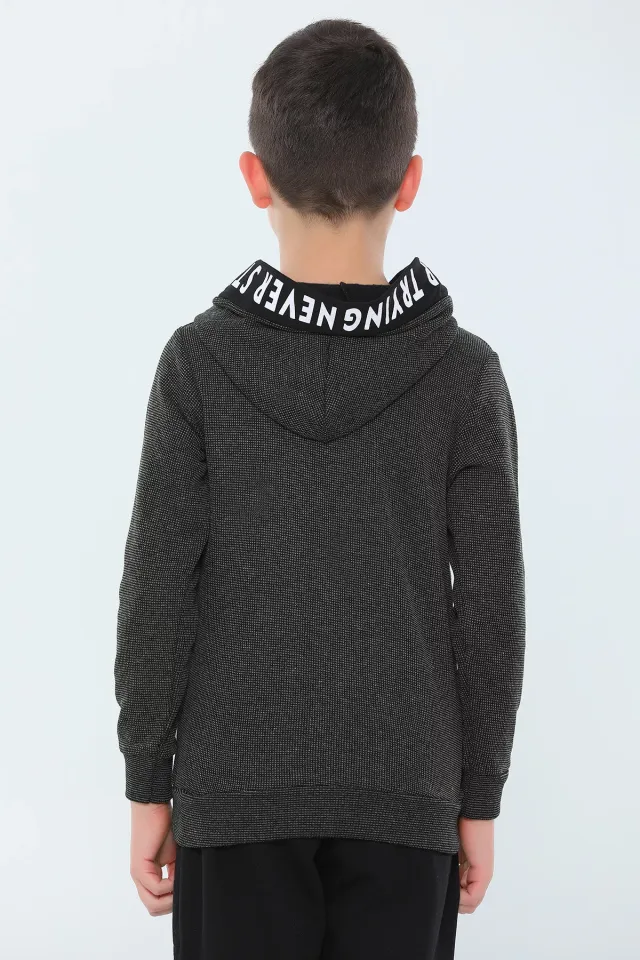 Erkek Çocuk Kapüşonlu Şardonlu Baskılı Sweatshirt Haki