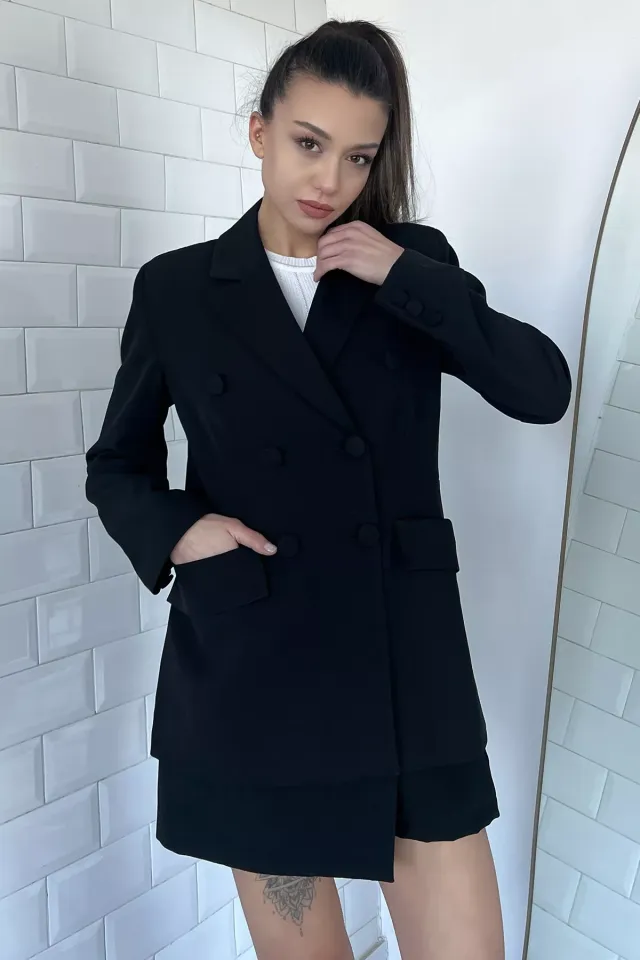 İç Astarlı Cep Detaylı Kadın Blazer Ceket Siyah