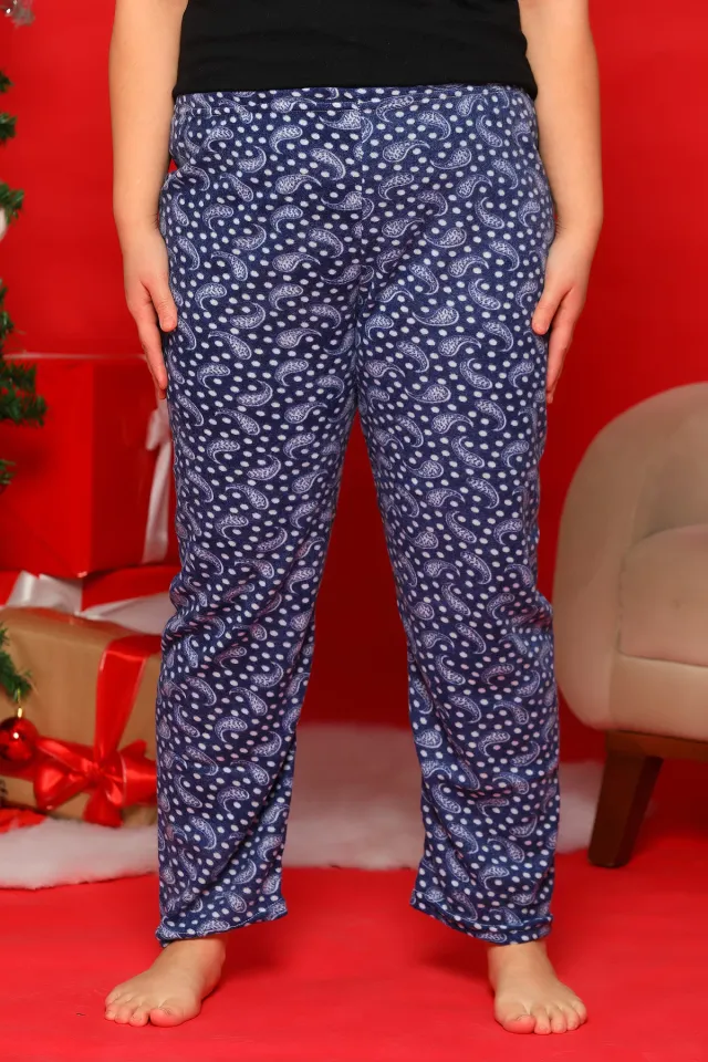 Desenli Kadın Polar Pijama Altı İndigo