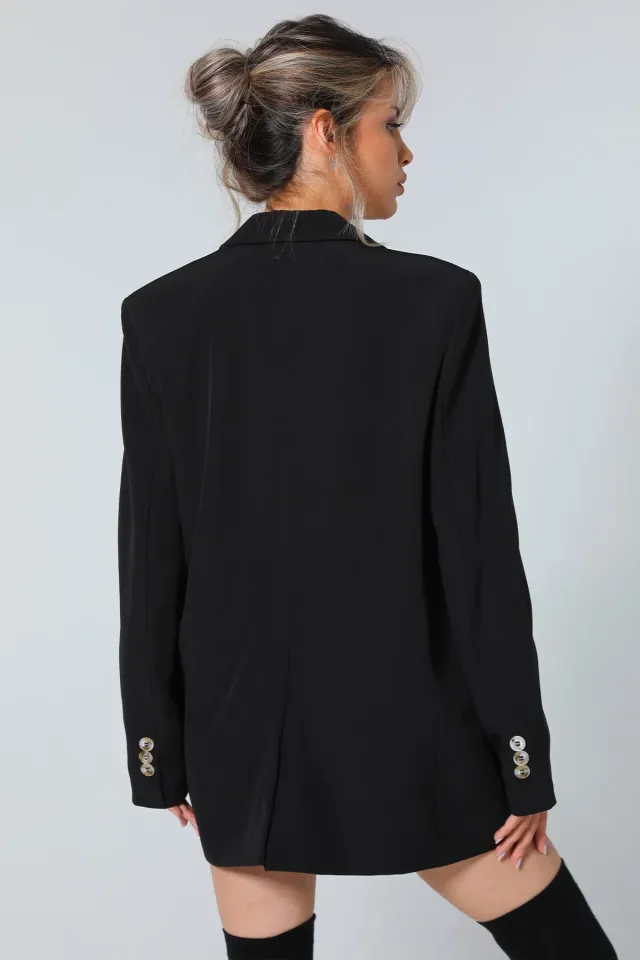 Kadın Astarı Desenli Blazer Ceket Siyah