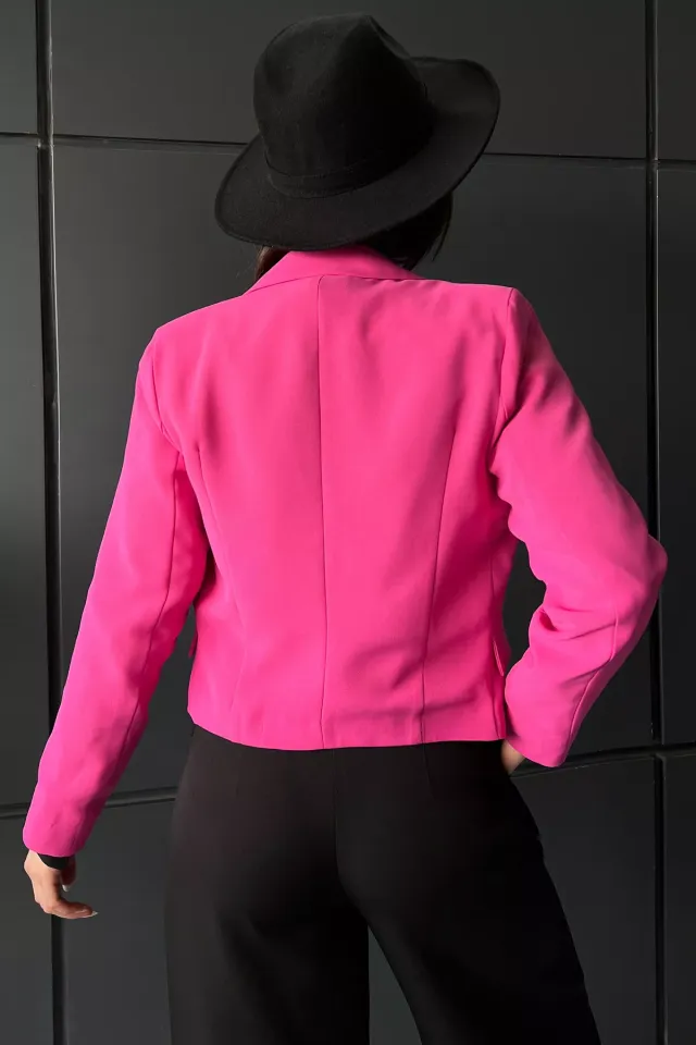 Kadın Astarlı Crop Blazer Ceket Fuşya