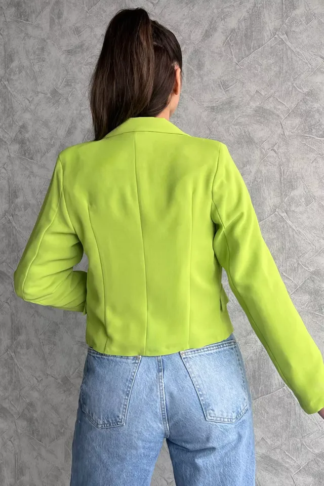 Kadın Astarlı Crop Blazer Ceket Fıstık Yeşili