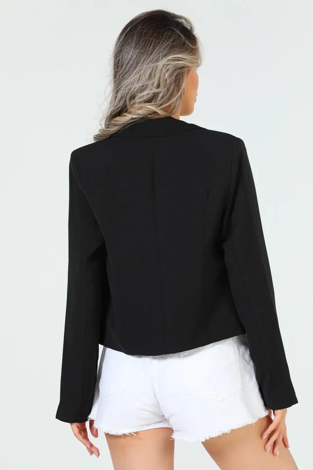 Kadın Astarlı Crop Blazer Ceket Siyah