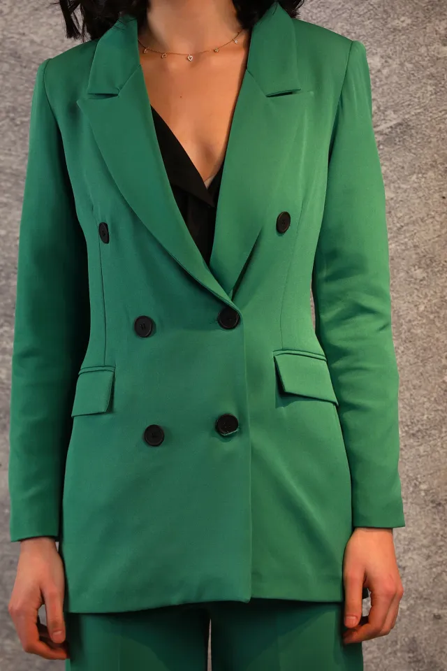 Kadın Astarlı Düğmeli Blazer Ceket Yeşil