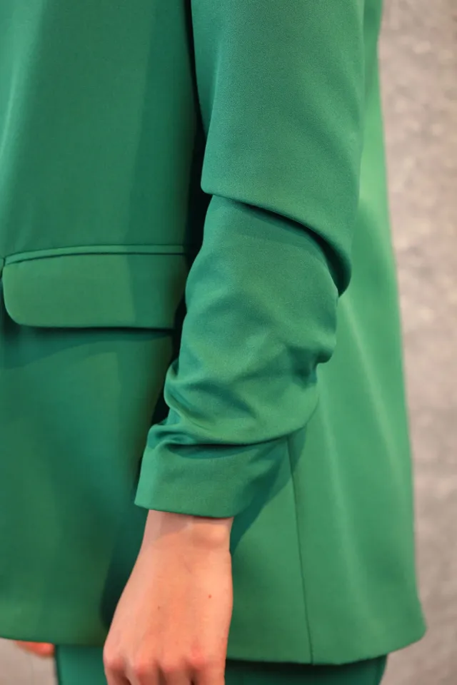Kadın Astarlı Kol Büzgü Detaylı Blazer Ceket Yeşil