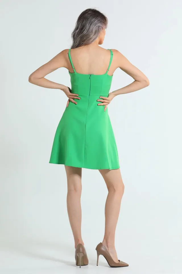 Kadın Ayarlanabilir Askılı Ön Detaylı Abiye Elbise Yeşil