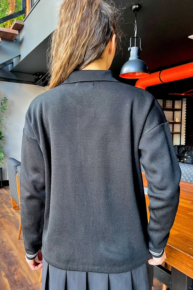 Kadın Bağcıklı Triko Ceket Hırka Siyah