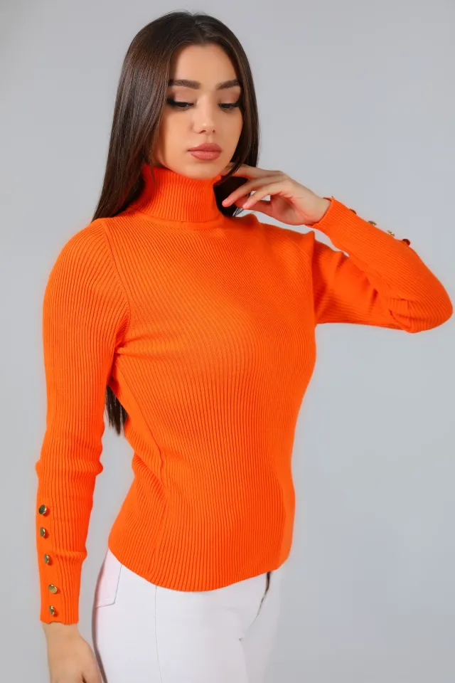 Kadın Balıkçı Yaka Likralı Triko Bluz Orange