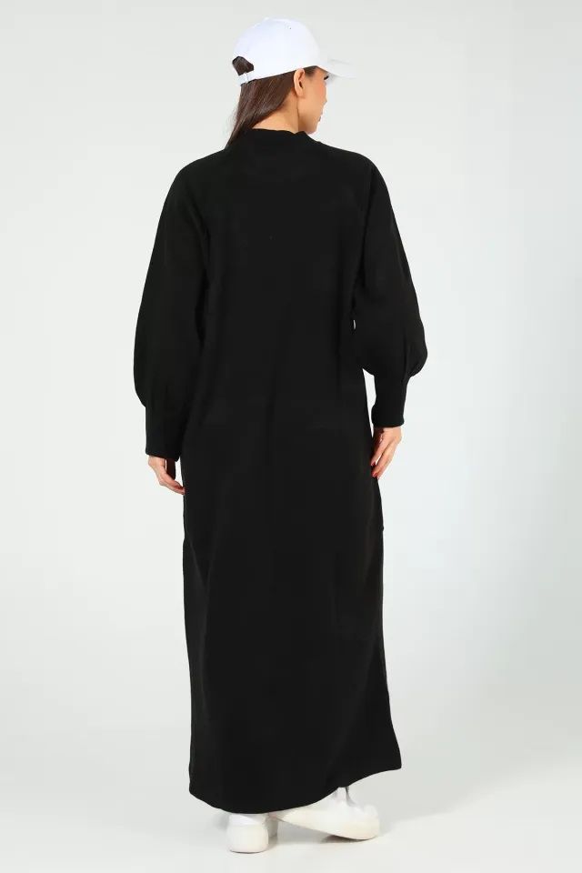Kadın Balon Kol Triko Elbise Siyah