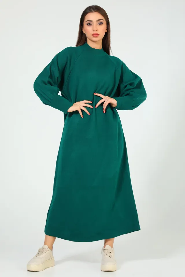 Kadın Balon Kol Triko Elbise Yeşil