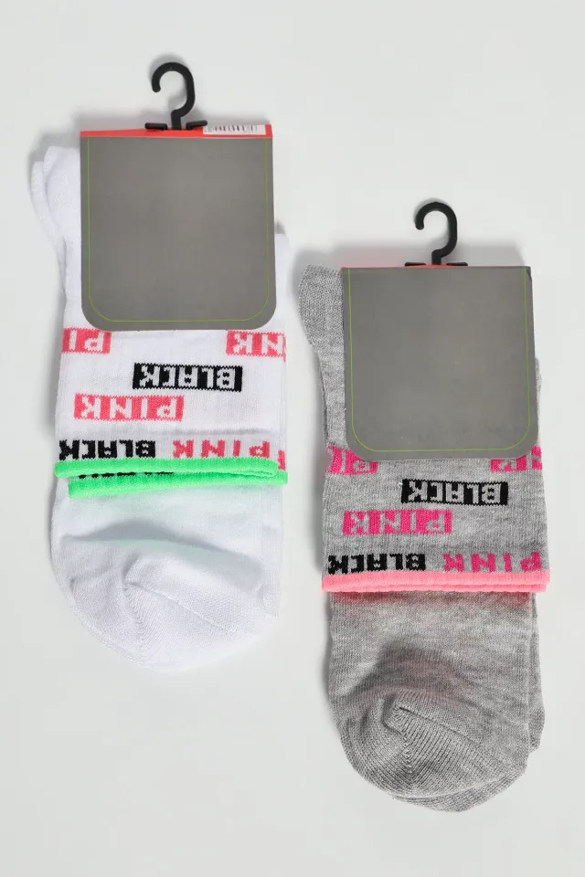 Kadın Baskılı İkili Soket Çorap Beyazgri