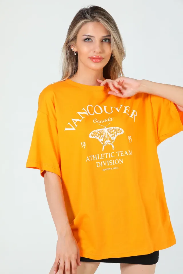 Kadın Baskılı Oversize T-shirt Orange