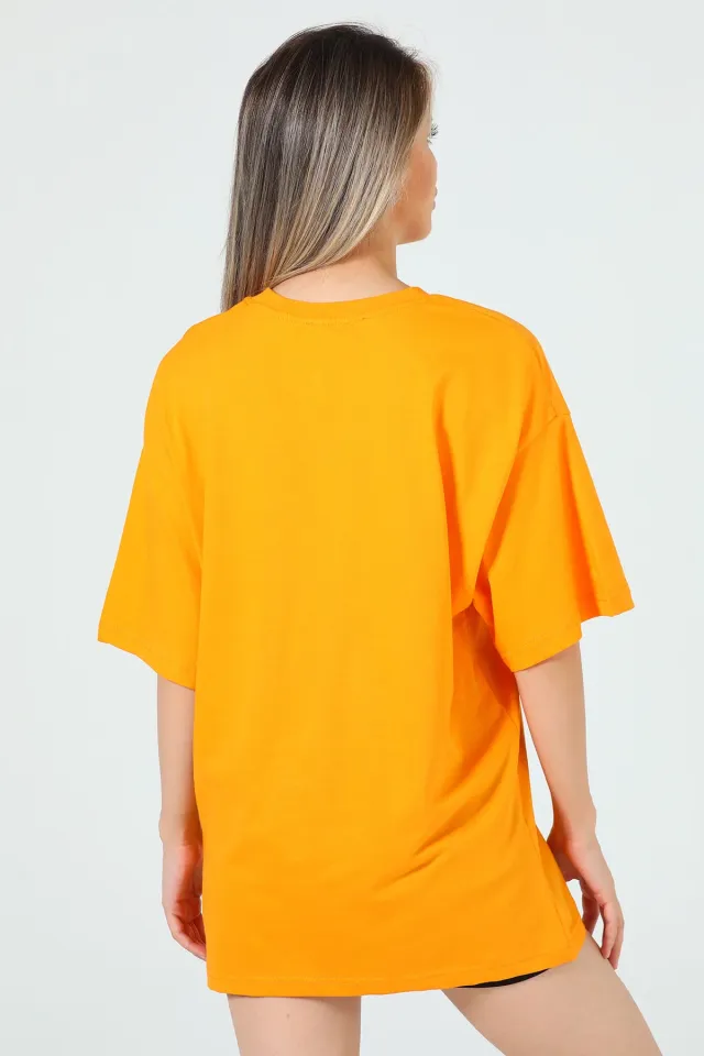 Kadın Baskılı Oversize T-shirt Orange