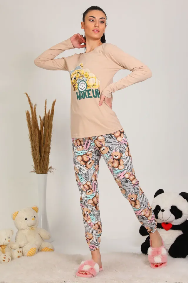 Kadın Baskılı Pijama Takımı Bisküvi